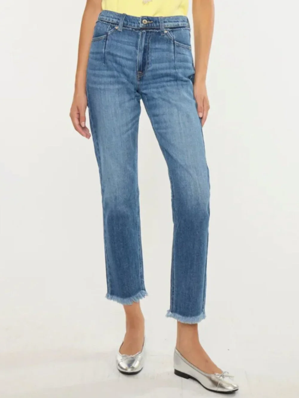 KanCan Angelina Slim Straight Jeans Womens 9 / 28 Blue Ankle Fringe High Rise